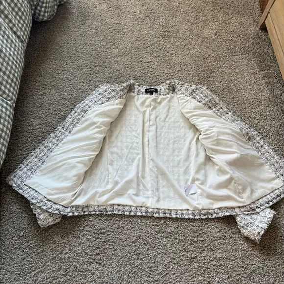 EXPRESS NEUTRAL PRINT PADDED SHOULDER TWEED BLAZER SZ L - Picture 7 of 11